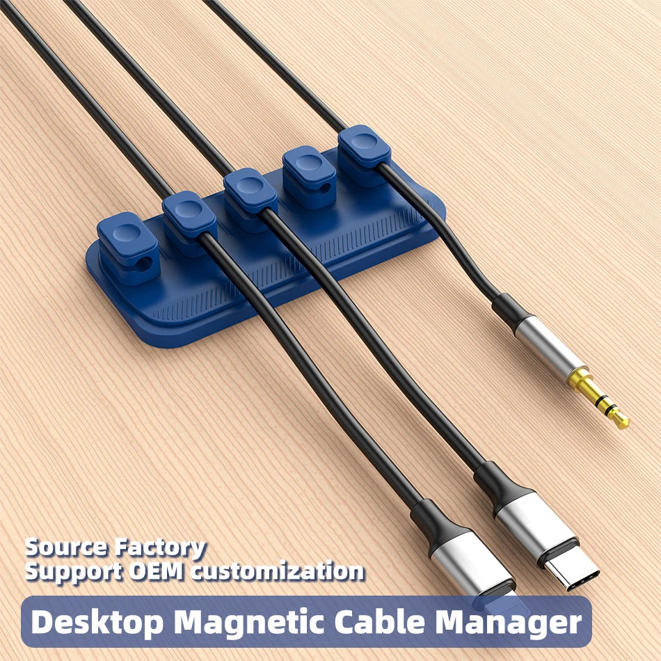 Car mounted magnetic cable management, silicone cable clamp, desktop multi-purpose wire holder, 5 clips for lighting USB C micro